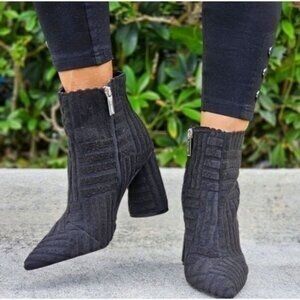 Women's Pointed Toe Zipper Chunky Heel Ankle Boots